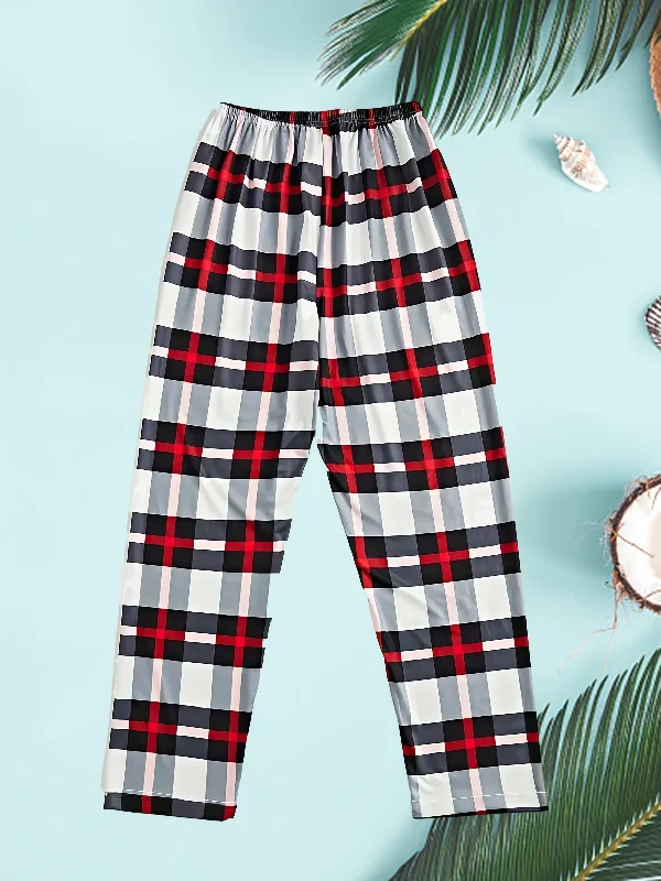 Men's Casual Plaid Sleep&Lounge Long Pants, Comfortable HomeWear Pajama Bottoms Soft Stretch Trousers