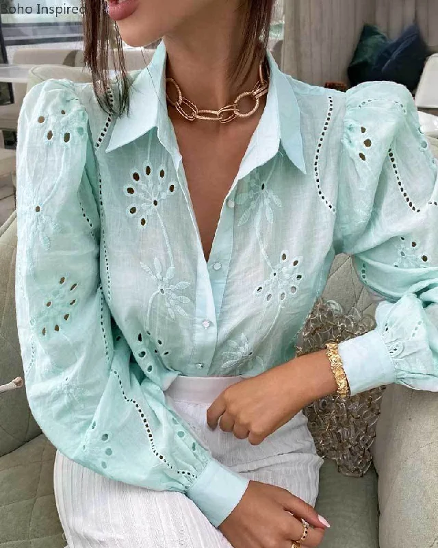 Women Casual Blouse Tops | Turn-Down Collar Long Sleeve Blouse | Women summer Shirt | Women Fancy Shirt | Elegant Shirt | Women Casual Shirt Vintage Polka Blouse