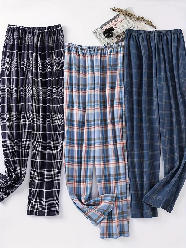 Men's Trendy Plaid Loose Pajama Pants, Stylish All-match Pants, Comfy & Breathable For Autumn And Winter Relaxed Linen Pants