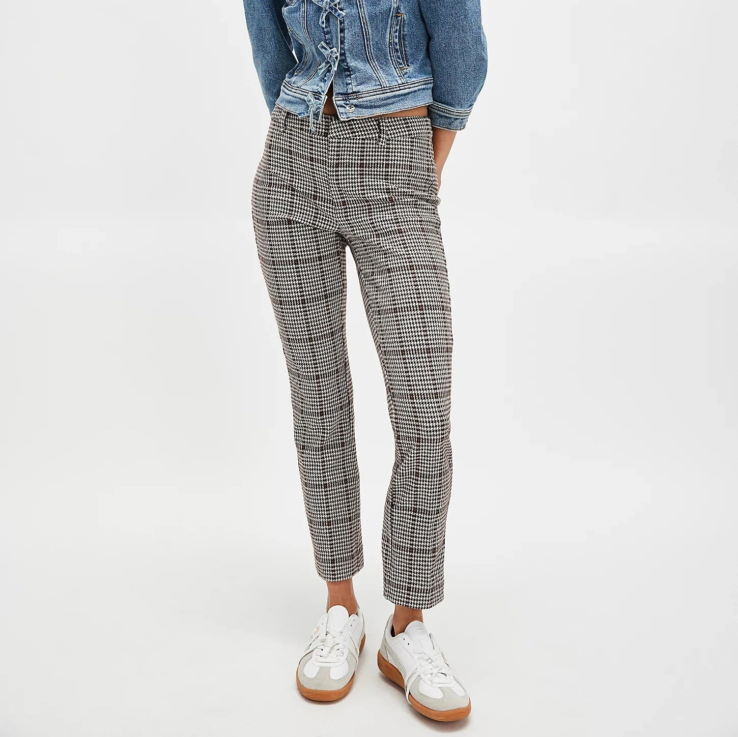 Free People Molly Plaid Slim Pant Formal Wide-Leg Pants