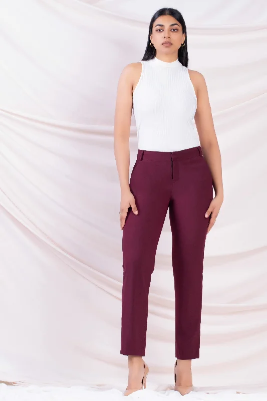 Maroon Straight Cut Pant Elegant High-Waist Pants