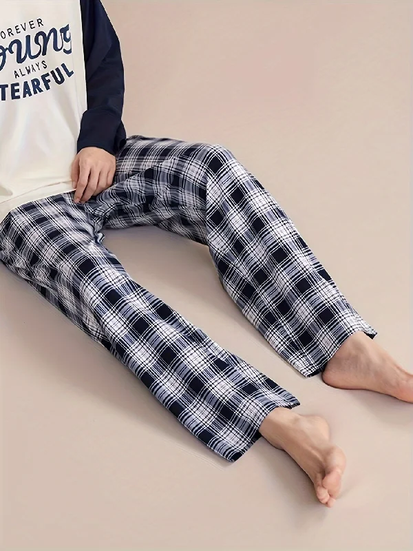 Men's Trendy Plaid Super Loose Pajama Pants, Stylish All-match Pants, Comfy & Breathable For Daily Wearing Elegant Silk Pants