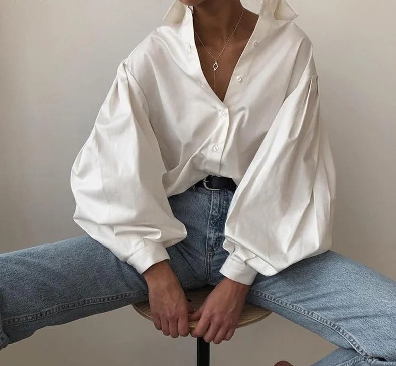 Women Blouse Shirt | Turn-Down Collar Shirt | Women Office Blouse | Office Ladies Shirt | Women Casual Shirt | Female Lantern Sleeve Shirt Pleated Collar Blouse