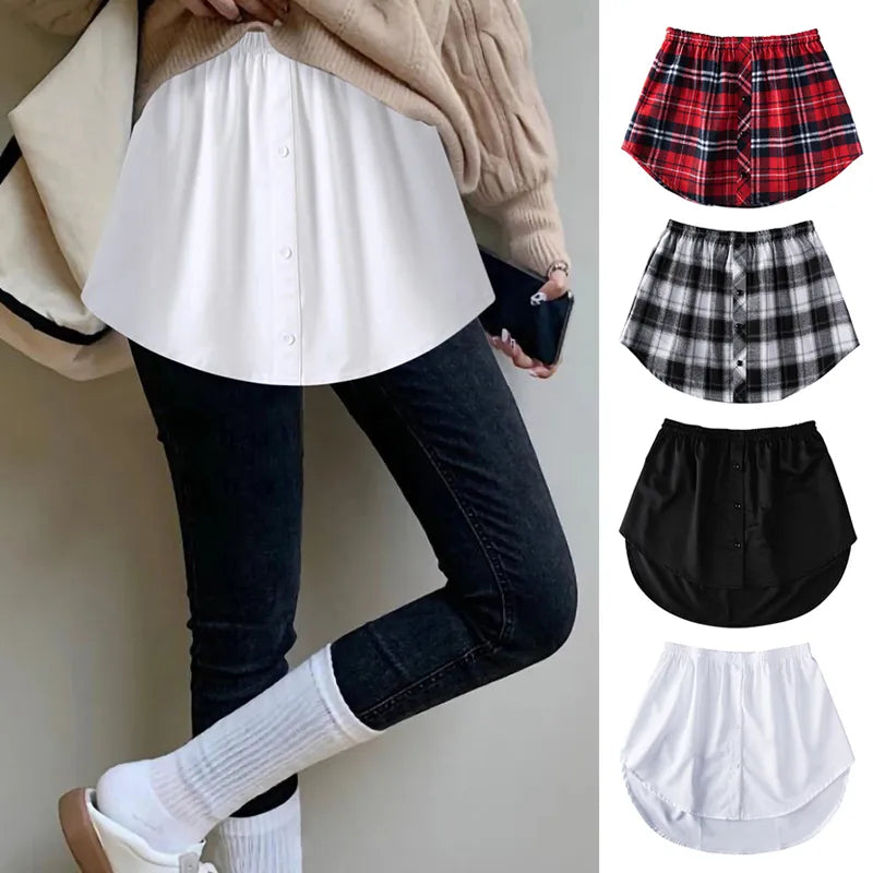 Detachable Underskirt Cotton Shirt Extender for Women Irregular False Skirt Tail Blouse Hem Plaid Mini Skirt Extender Hemline Office Formal Blouse