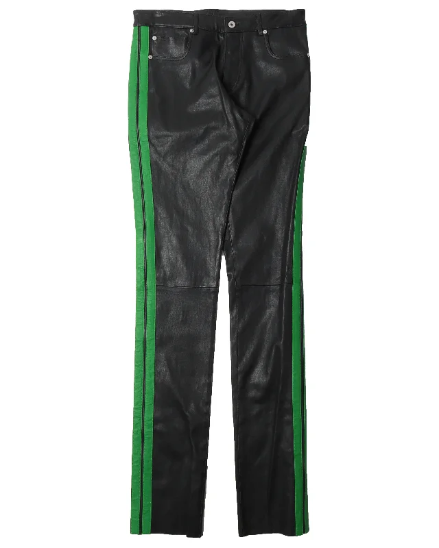 Sample Leather Green Stripped Pants Classic Flared Pants