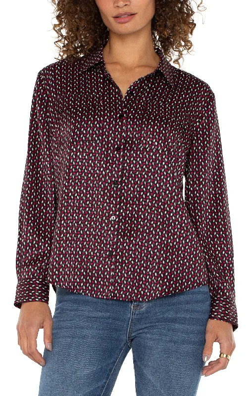 FLAP POCKET BUTTON UP WOVEN BLOUSE Lightweight Linen Blouse