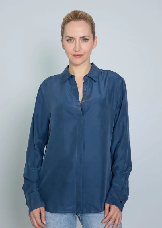 ODELLE CUFF SILK NAVY BLOUSE Classic Striped Blouse