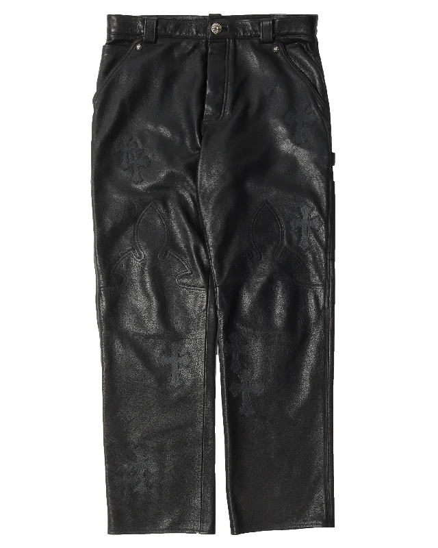 Leather Carpenter Cross Pants Fashionable Button-Up Pants