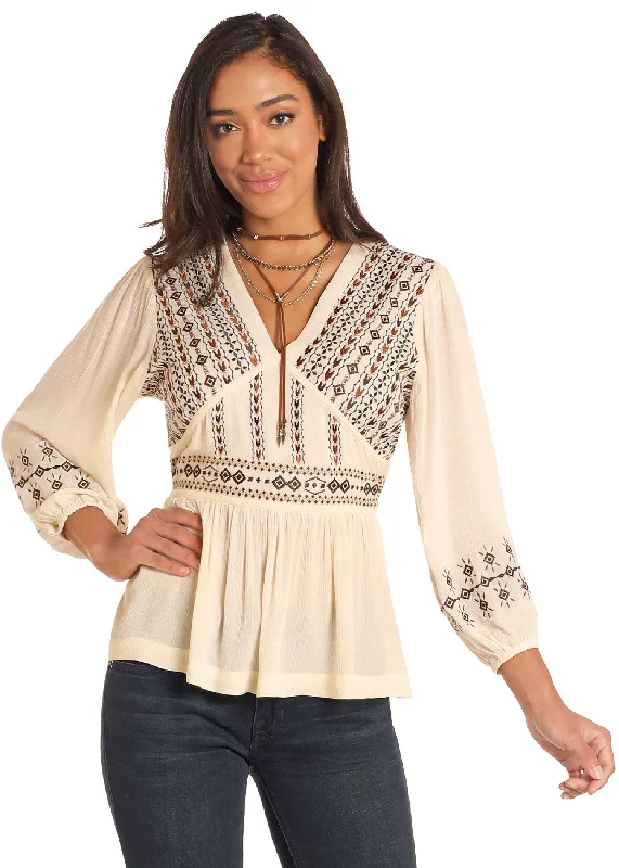 Women's Panhandle Empire Waist Embroidered Blouse Relaxed Fit Blouse