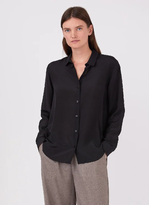 Women's Silk Blouse in Black Soft Knit Blouse