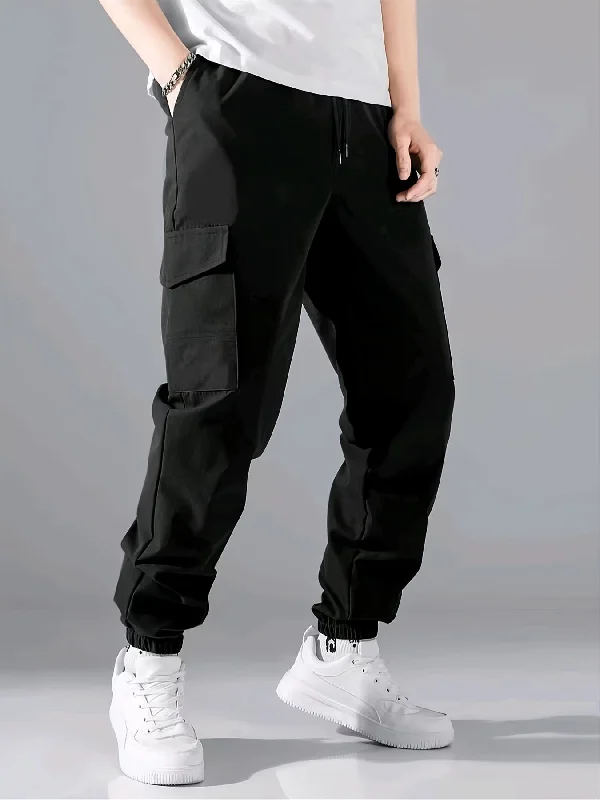 Mens Fashionable Cargo Pants - Solid Street Hue, Super Comfortable Loose Fit Joggers - Ventilated for Outdoor Adventures Comfortable Pleated Pants