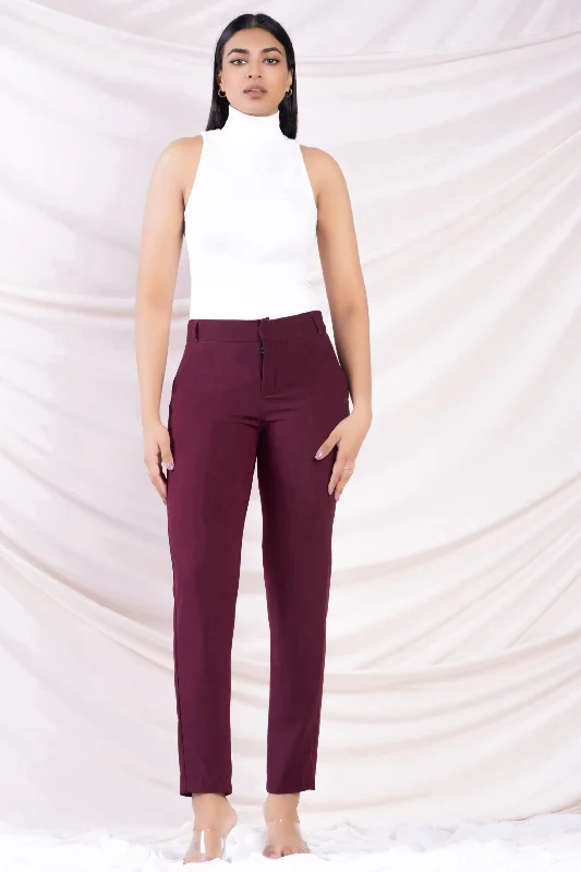 Maroon Straight Cut Pant Soft Stretch Trousers