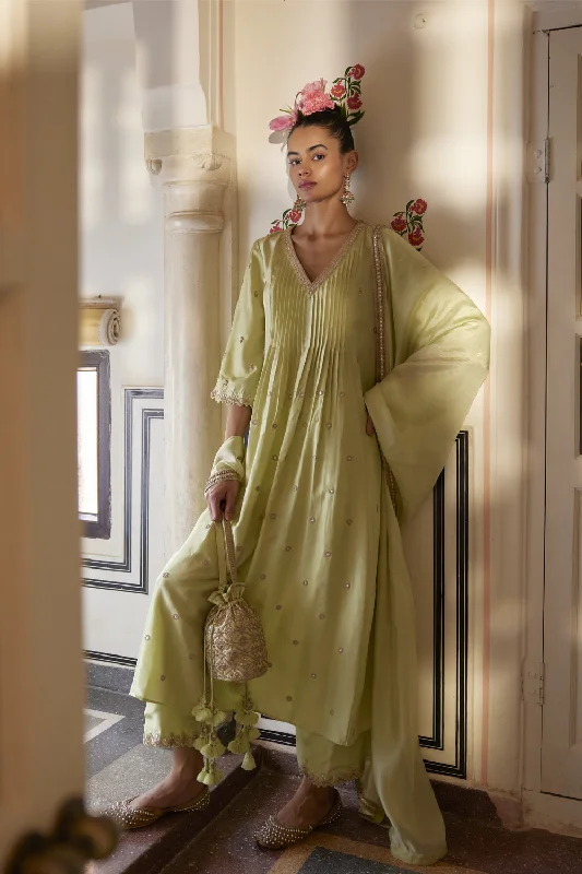 Mint Anarkali Paired With Pants & Dupatta Chic Capri Pants