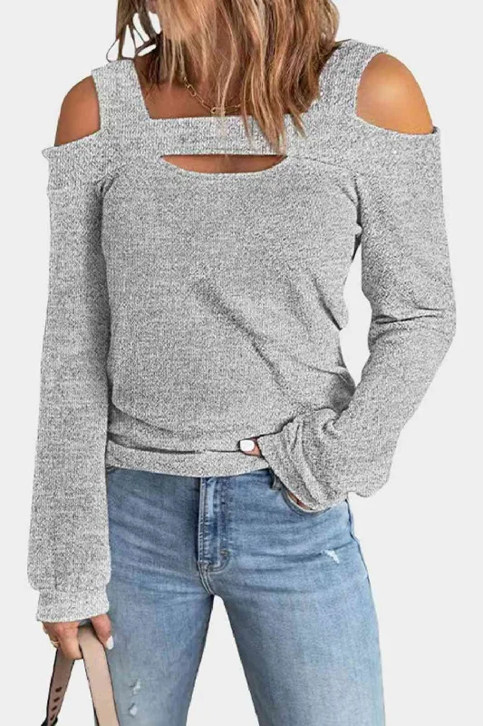 Full Size Cutout Cold Shoulder Blouse Chic Square Blouse