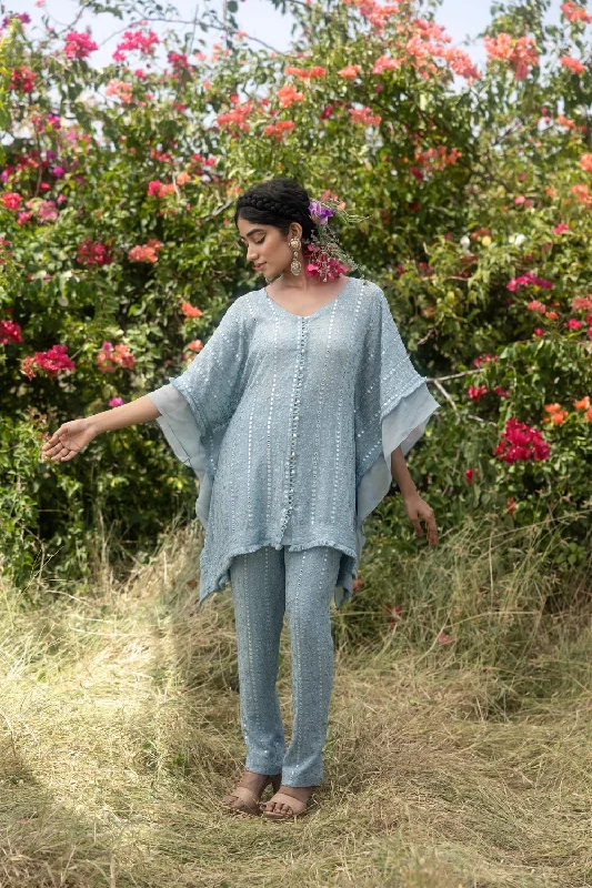 Mirrror And Thread Embroidery Kaftan Top With Staright Pants Comfortable Jogger Trousers