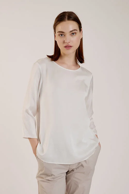 CLASSIC FLOWING BLOUSE - WHITE Silky Draped Blouse