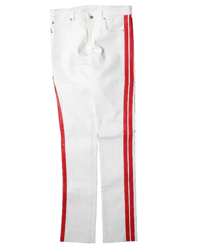 Sample Leather White Stripped Pants Fashionable Jogger Pants