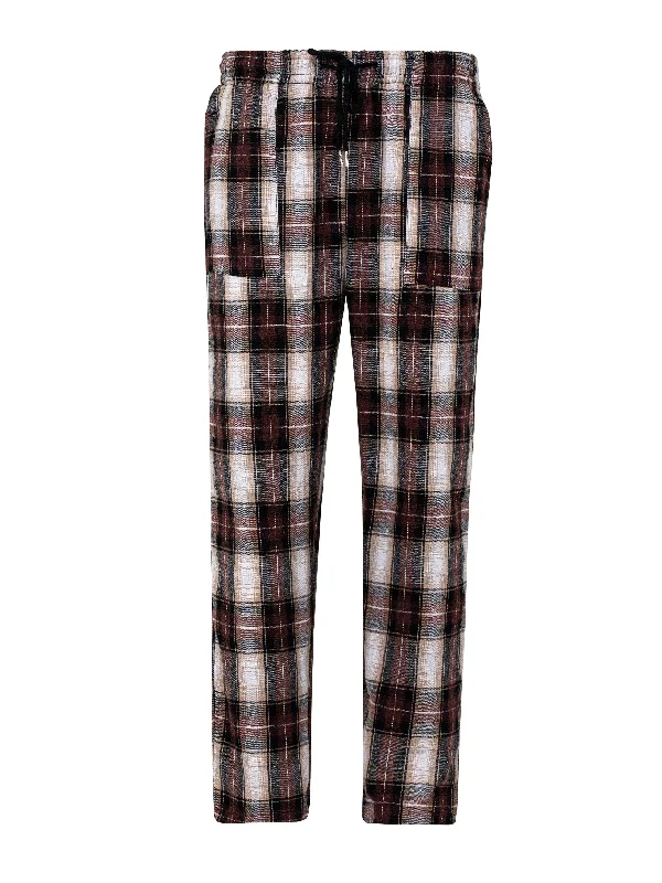 Men's Simple Style Plaid Pattern Casual Comfy Pants, Trendy Loose Stretchy Elastic Waist Home Pajamas Bottom, Suitable For Sleeping Home Casual Plaid Pants