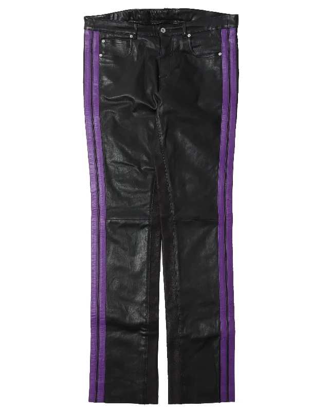 Sample Leather Purple Stripped Pants Trendy High-Waist Trousers