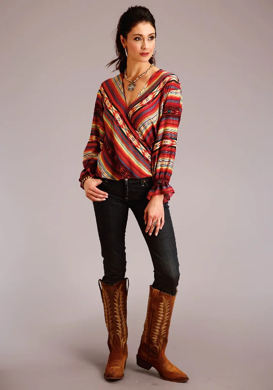 Women's Stetson Serape Stripe Western Long Sleeve Blouse Ruched Sleeve Blouse