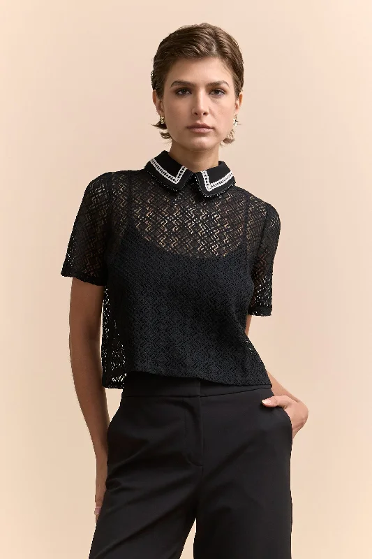 Lace blouse with embellished collar Chic Wrap Blouse