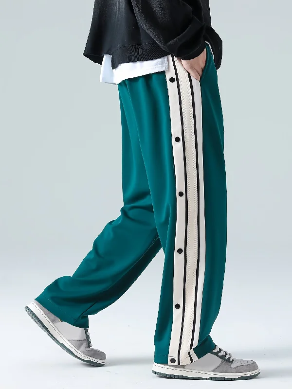 Men's Street Style Striped Wide-Leg Pants with Drawstring Waist - Casual, Loose Fit for Basketball & Outdoor Activities High-Waist Jogger Pants