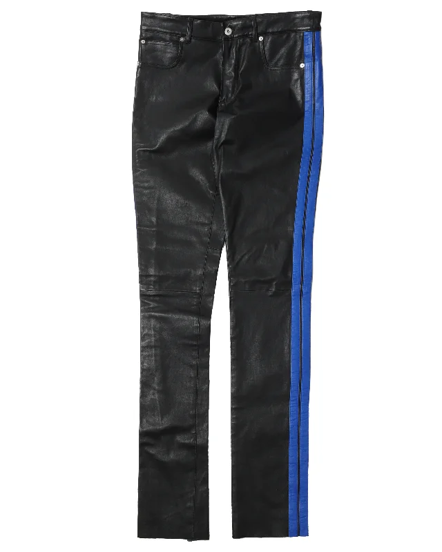 Sample Leather Blue Stripped Pants Fashionable Work Pants