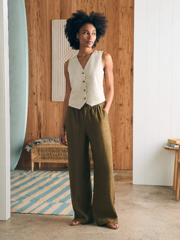 Monterey Linen Pant - Military Olive High-Waist Trousers