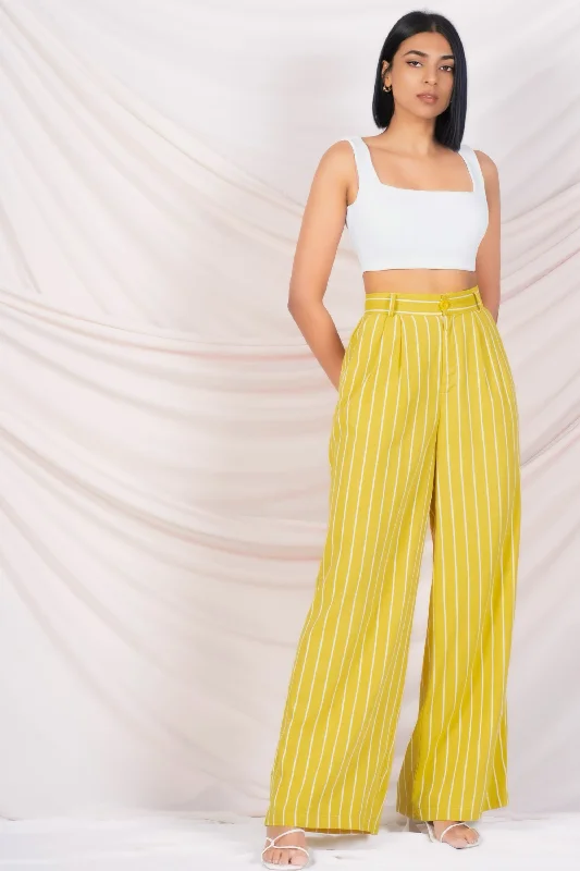 High Waist Wide Leg Stripe Pant Cozy Full-Length Pants