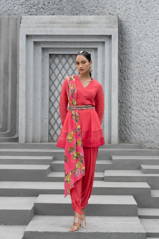 Raspberry Tunic With Dhoti Pants Relaxed Casual Leggings