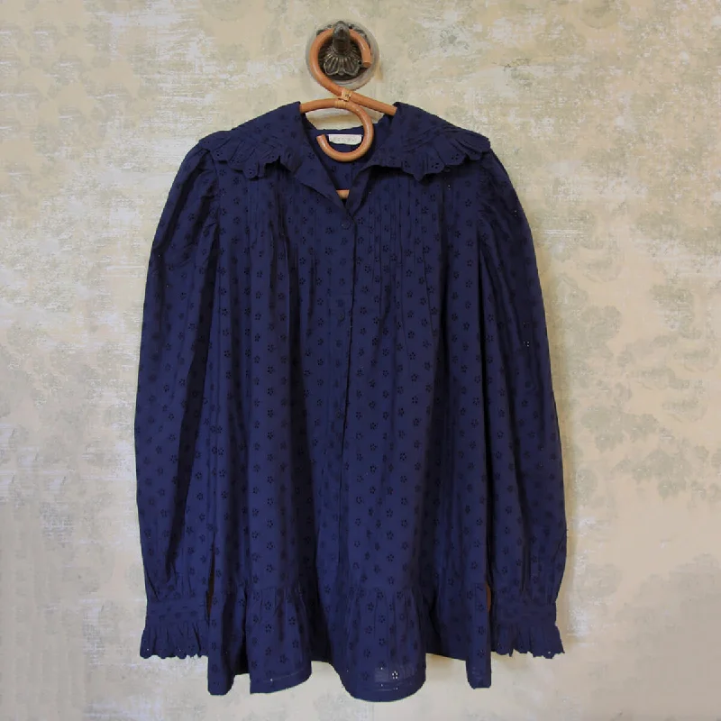 Dartagnan Women's Blouse in Navy Broderie Anglaise by Bonjour Double-Layered Blouse