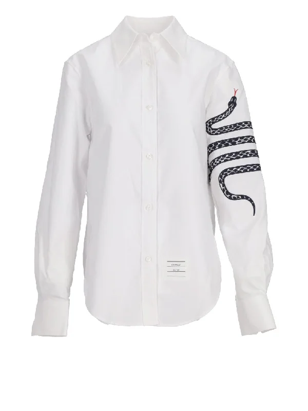 EASY FIT POINT COLLAR SHIRT W/ RADIAL CORNELLY AND SATIN STITCH SNAKE IN OXFORD Terry Blend Velvet Blend Canvas Blend