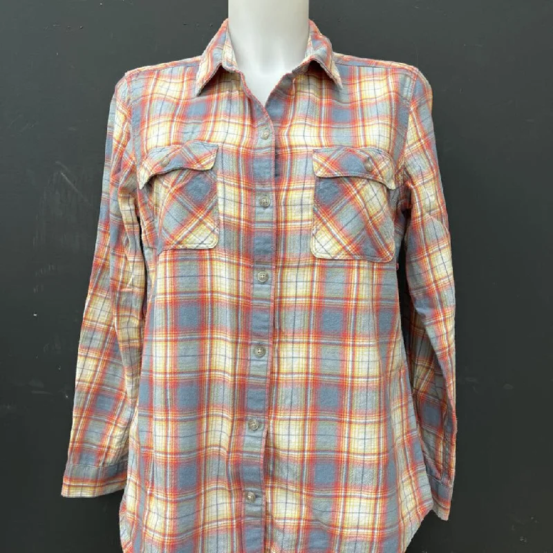 Eddie Bauer - Women's Flannel Shirt: Red/Yellow/Blue-women-MD Iron Safe Non-Iron Wrinkle Free