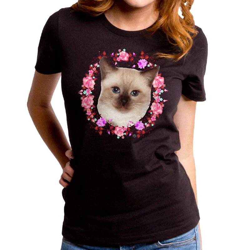 Kitty Floral Wreath Women's T-Shirt Cozy Warm Stylish