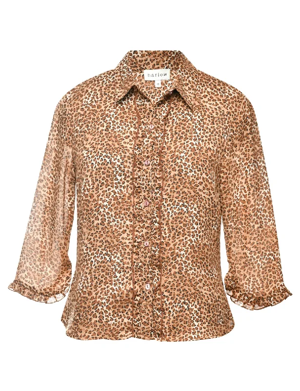 Leopard Print Shirt - M Fleece Nylon Spandex