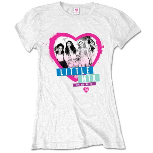 Little Mix Ladies T-Shirt: Spray can Print Jacquard Patchwork