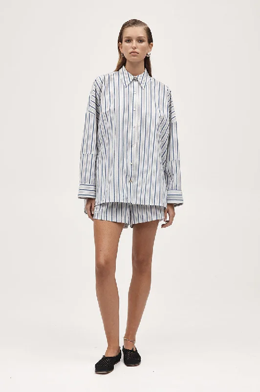 Marle Edie Shirt - Cerulean Stripe Silk Blend Satin Velvet