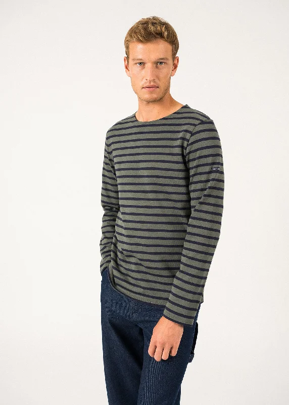 MERIDIEN MODERNE - Original Breton Shirt | Heavyweight Cotton | Men Fit (ARMY GREEN / NAVY) Zippered Buttoned Snapped