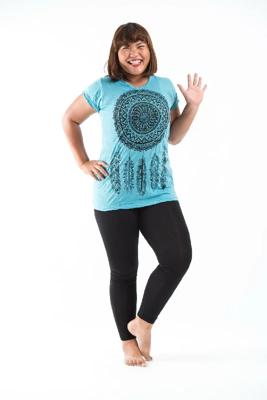 Plus Size Womens Dreamcatcher T-Shirt in Turquoise Cozy Warm Stylish