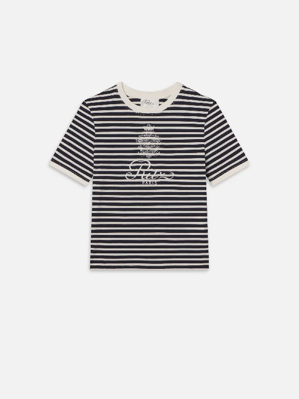 Ritz Striped Baby Tee -- Navy Multi Collared Crew Neck Turtle Neck