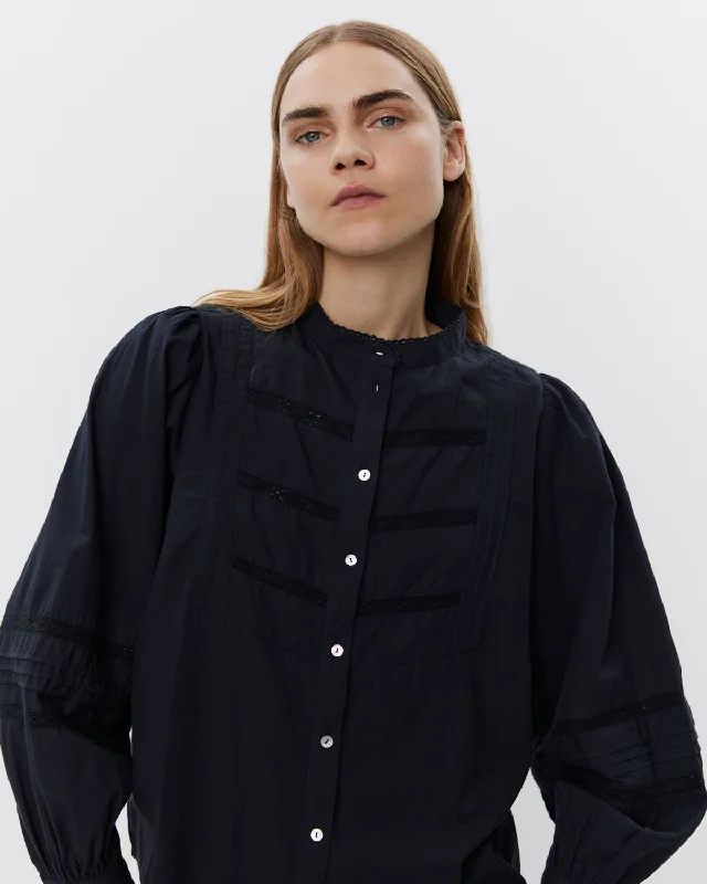 CARLINASW SHIRT - Black Houndstooth Herringbone Solid