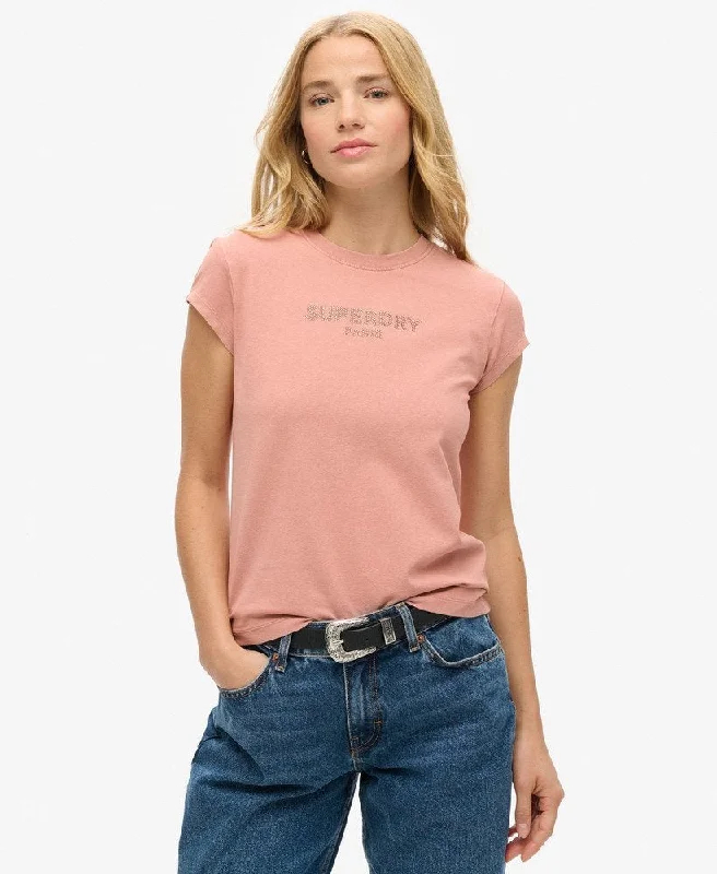 Sport Luxe Graphic Cap Sleeve Tee | Ash Rose Solid Print Embellished