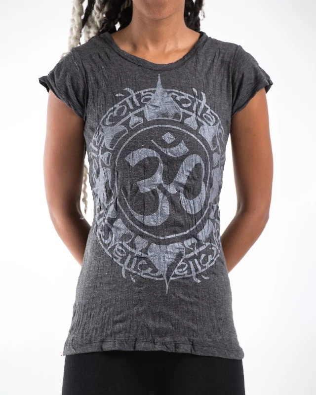 Womens Infinitee Om T-Shirt in Silver on Black Front Pockets Side Pockets Patch Pockets