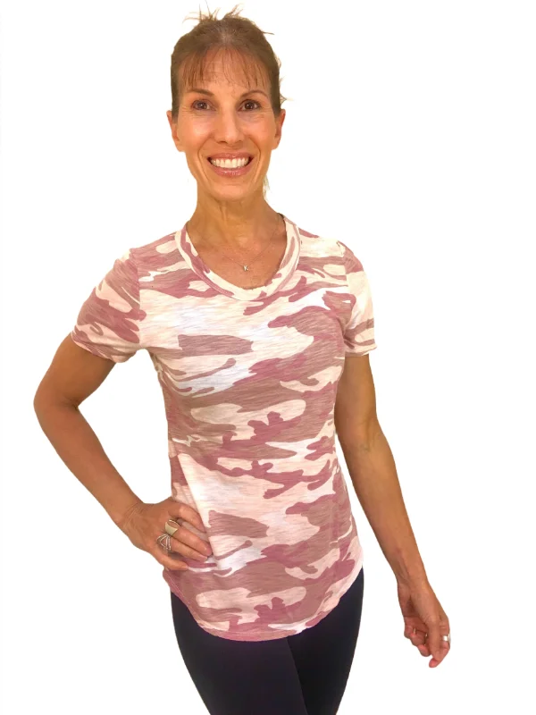 TLA Pink Camouflage T-Shirt Beaded Sequined Faux Fur