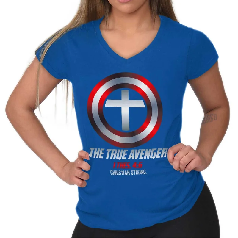 True Avenger Junior Fit V-Neck T-Shirt Houndstooth Herringbone Solid