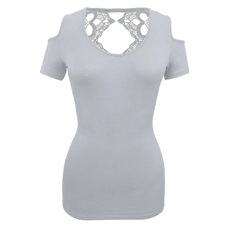 VB021/VB121 - Ladies Half Sleeve Shirts Lace back and shoulder cutoffs Cashmere Blend Cotton Blend Poly Blend