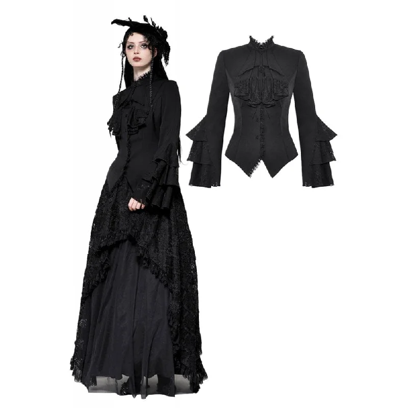 Women's Gothic Ruffled Layered Long Sleeved Shirt Real Fur Shearling Chenille