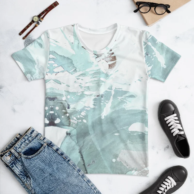 Women's T-shirt "Aquatic -3- Sea Glass - Light Aqua" Print Jacquard Patchwork