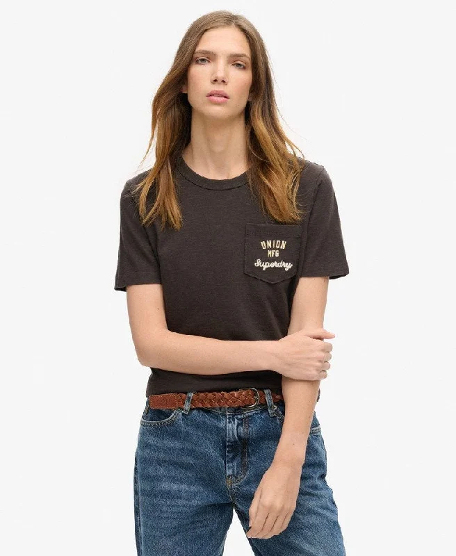 Workwear Embroider Pocket Tee | Bison Black Spandex Blend Rayon Blend Denim Blend