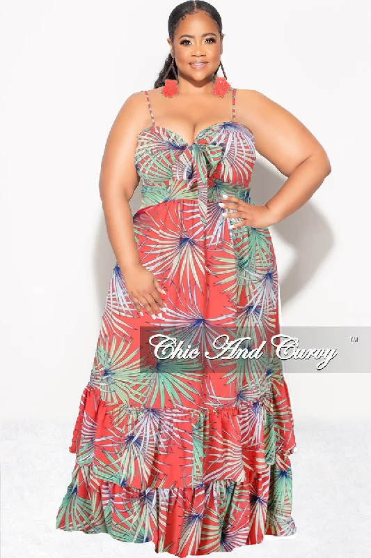 Final Sale Plus Size Tank Maxi Dress in Chiffon in Tomato, Green & Blue Summer Fashionable Sleeveless Maxi Dress